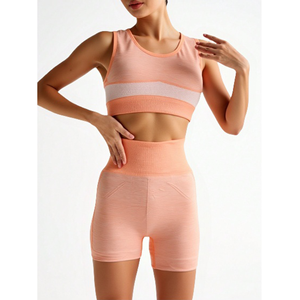 Gilet sportivo due pezzi in tinta unita da donna e pantaloncini estivi per allenamento Yoga per il tempo libero - Product Image 3