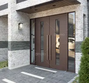 Italian style modern double exterior door modern smart lock design metal solid wood double door