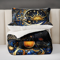 Ensemble de couette en velours de lait double face à imprimé soleil, lune et étoiles célestes, ensemble de literie en fourrure d'agneau épaisse, chaude et moelleuse, 3 pièces