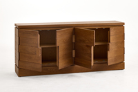 Buffet moderne minimaliste en bois d'orme du Nord-Est massif, blanc, 4 portes, grand meuble de rangement de style Japandi
