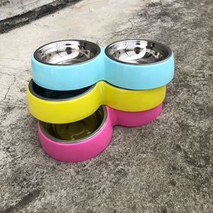Bol double pour chien et chat YOSHI, en acier inoxydable, 2 en 1, petite taille, design rond, pour boire et manger - Product Image 4
