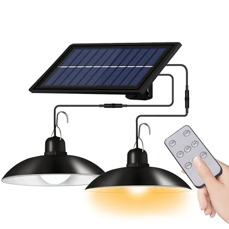 Outdoor double heads solar power led pendant light with remote control