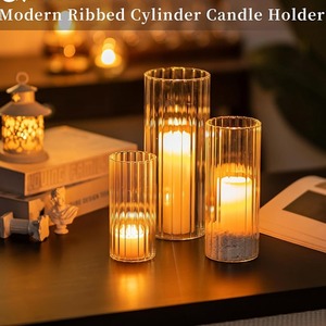 Porte-bougie cylindrique en verre Hurricane, pot en verre, vase, décoration de chambre à fleurs, disponible en trois tailles - Product Image 3