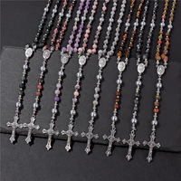 Nouveauté : Chapelet en pierre naturelle œil de tigre de 6 mm pour homme et femme, chapelet chrétien avec pendentif croix, collier chapelet en perles d'onyx