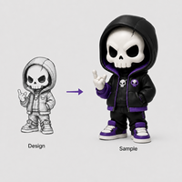 Figurine PVC Rockstar Grim Reaper, Sweat-shirt à capuche noir, Poupée tête de mort, Style Heavy Metal, Jouet artistique mini squelette avec geste 'Rock on'