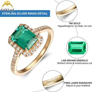 Anillo de Compromiso y Matrimonio de Oro Sólido de 18K con Esmeralda Cultivada en Laboratorio de Corte Esmeralda de 7x9mm, Certificado por Terceros, Clásico, Fino y Único - Product Image 2
