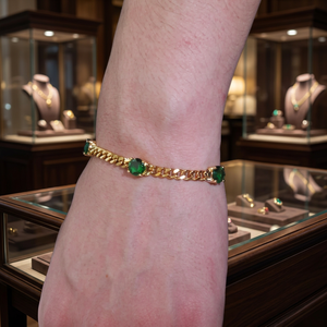 14K Gold Plated Stainless Steel Green Zircon Cuban Chain Bracelet Jewelry <b>Set</b> for <b>Women</b> Wedding Party <b>Gift</b> - Product Image 4