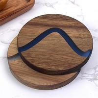 Sous-verre rond en bois d'acacia et résine, motif rivière, 10 cm, résistant à la chaleur, écologique, anti-rayures, pour tasses à café, thé et boissons