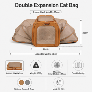 Sac à dos de transport pour chat pliable à double expansion, respirant, en tissu Oxford et maille, sac de <span class=keywords><strong>voyage</strong></span> pour animaux de compagnie, à porter à la main ou à l'épaule, pour chats de 3 à 5 kg - Product Image 3