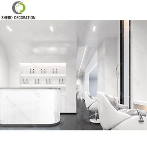 Design d'intérieur moderne pour salons de coiffure, armoire murale de salon de coiffure personnalisée et durable, comptoir de réception avec éclairage LED pour barbier - Product Image 5