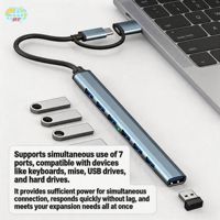 Station d'accueil universelle 7-en-1 en alliage d'aluminium, hub USB 3.0 et USB 2.0 à 7 ports, adaptateur USB Type-C pour ordinateur portable, tablette, souris et clavier