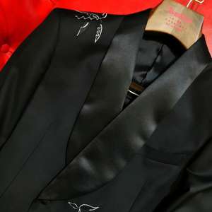 Ensemble de <span class=keywords><strong>costume</strong></span> de smoking noir sur mesure, tissu en laine italienne STB, broderie en bambou chinois, blazer et pantalon pour fête et <span class=keywords><strong>mariage</strong></span> - Product Image 2