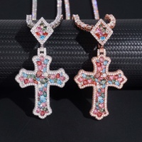 Bijoux Hip Hop en argent sterling 925, pendentif croix serti de moissanite colorée taille brillant pour hommes et femmes, plaqué or rose