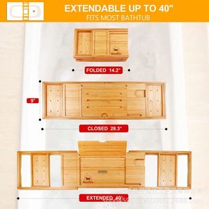 Bamboo Bathtub Shelf Extendable Foldable <b>Storage</b> Tray For Bathroom <b>Bath</b> Time Use - Product Image 4