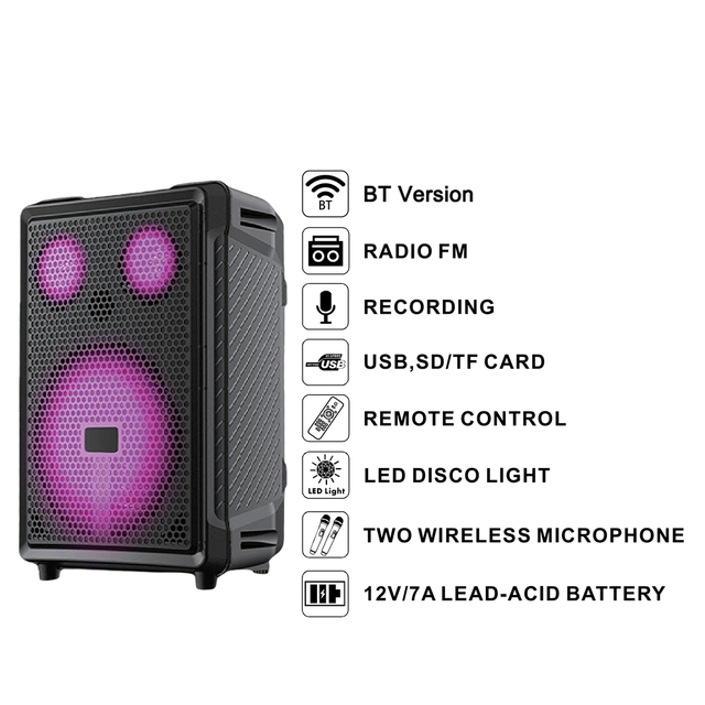 8 Inch Speakers 15W Portable Powered Karaoke Sets Loudspeaker Party LED Lighting
