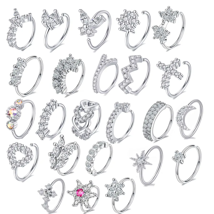 24 Designs 8mm Cz Hoop Flower Piercing For Nose Ear Helix Cartilage Tragus Body Jewelry Nose Rings for women Nose piercings