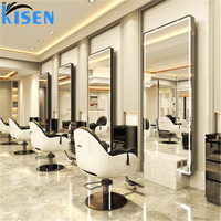 Meuble de présentation de salon KISEN en acier inoxydable, coiffeuse et étagères de rangement, double usage pour salle de bain et maquillage, idéal pour salon de coiffure