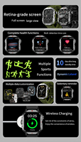 Montre connectée H11 Sports Watch avec écran IPS de 2,01 pouces, charge sans fil, surveillance de la fréquence cardiaque, de la pression artérielle et du sommeil, avec lampe torche