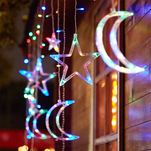 Guirnalda de luces Led con forma de luna y Estrellas parpadeantes, guirnalda de luces para ventana, Navidad, vacaciones, fábrica - Product Image 3