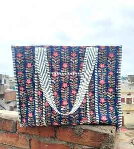 Bolso Tote de Algodón Acolchado con Estampado Floral Rosa, Bolso de Hombro Ligero para Mujer, Estilo Boho Indio, para Uso Diario - Product Image 3