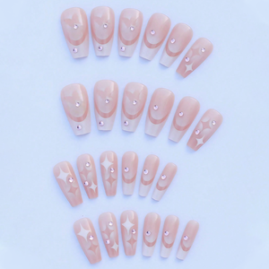 Uñas Postizas Francesas en Forma de T, Diseño de Estrellas y Diamantes Dulces y Modernos, 24 Piezas, Color <span class=keywords><strong>Rosa</strong></span> Nude Degradado, <span class=keywords><strong>Rosa</strong></span> Mariposa - Product Image 4