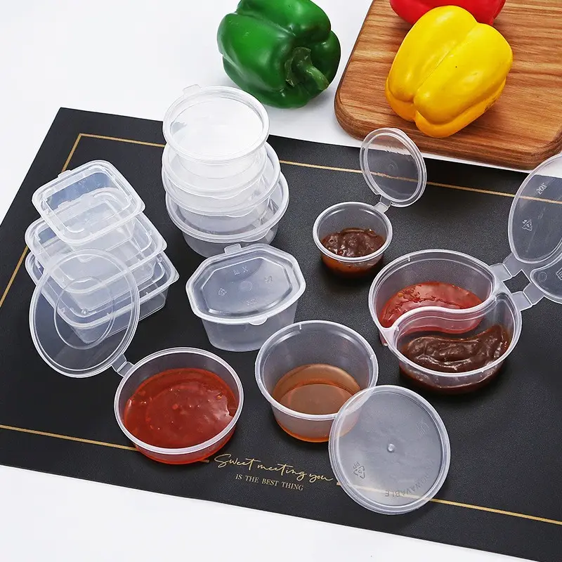 Copas de plástico transparente desechable para salsa, con tapas, con tapa, 1, 2, 2,5, 3 y 4 OZ, muestra gratis