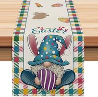 Chemin de table en lin de Pâques, lapin coloré, œuf de Pâques, fleur, 13 * 72 pouces, adapté à la décoration de la cuisine et de la table à manger