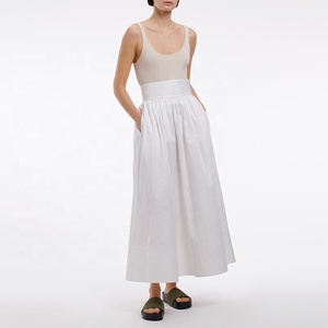 Jupe longue taille haute en satin de coton avec détails de <span class=keywords><strong>trapunto</strong></span> sur toute la ceinture et l'ourlet inférieur froncé, jupe midi - Product Image 3