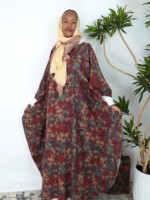 Robe longue de soirée ample pour femme musulmane, col rond, imprimé feuilles vintage, style abaya chauve-souris, best-seller