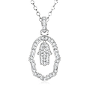 Vintage Fashion Eco-friendly <b>Copper</b> 14k Gold Filled Jewelry Insert Zircon Full Diamond Hollow Out Fatima Pendant Necklace - Product Image 3