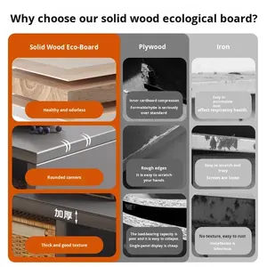 Meuble TV d'appoint en bois massif avec tiroirs, étagère de rangement <span class=keywords><strong>vintage</strong></span> à six compartiments pour salon et canapé - Product Image 4