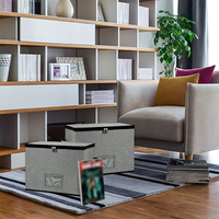 Bacs de rangement pliables en tissu de lin 15.7 pouces avec couvercle à glissière, boîte de rangement pliable pour bande dessinée avec 2 séparateurs