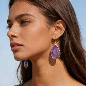 Pendientes Colgantes de Piedra Natural en Forma de Lágrima, Joyería de Oreja con Colgante en Tono Dorado para Mujer, Regalo Boutique - Product Image 2