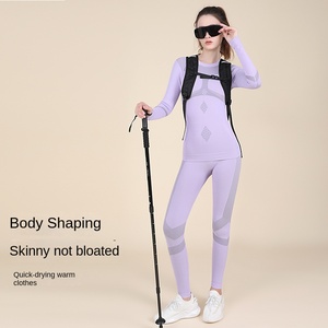 Conjunto de 2 Piezas de Ropa Deportiva para <span class=keywords><strong>Mujer</strong></span>, Otoño/Invierno, Traje de Esquí, Abrigo Cálido, Compresión, Secado Rápido, Ajustado, Color Sólido - Product Image 1