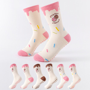 Custom Logo Pilates Yoga <b>Socks</b> Women Crew Mid Calf Donut Embroidery Lace Trim Anti Slip <b>Silicone</b> Grip Fitness Sports <b>Socks</b> - Product Image 1