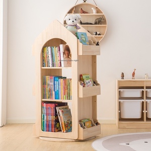 رف كتب خشبي دوار ، خزانة كتب قابلة للنقل ، رف كتب للأطفال ، رف تخزين صور أرضي للأطفال من الخشب الصلب - Product Image 2