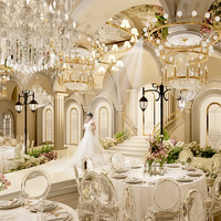 Lustre en cristal à plusieurs niveaux avec cadre doré, luminaire suspendu en cristal blanc pour la décoration de salle de banquet de mariage et de scène