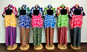 Nouvelles Robes Décontractées en Coton Imprimé Floral Africain Grande Taille Hiver Automne Col V Strass Pompon Turban Longueur <span class=keywords><strong>Cheville</strong></span> Courtes - Product Image 4