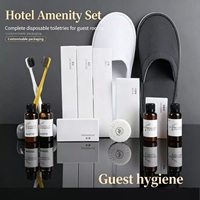 Kit d'articles de toilette minimalistes pour hôtel, boîte blanche, flacon ambre, pantoufles, brosse à dents, peigne, rasoir, articles de toilette pour invités, emballage personnalisable