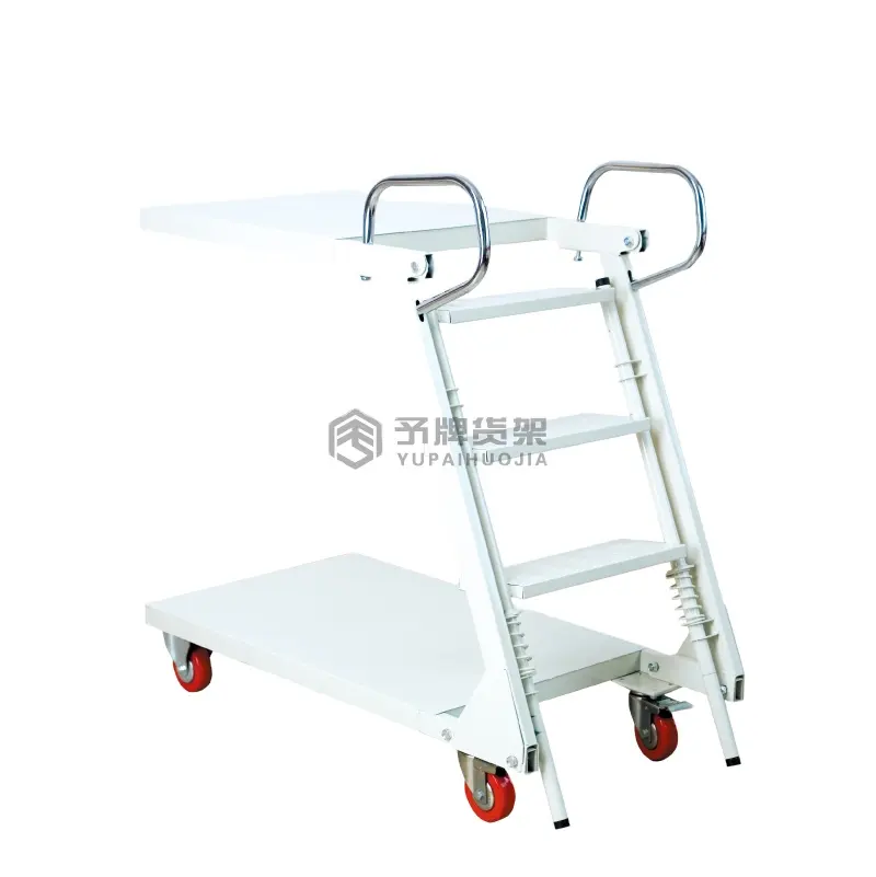 Warehouse Movable Ladder Cart Steel Rolling Mobile 4 Steps Platform With Wheels