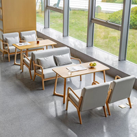 Canapé de restaurant minimaliste à prix abordable, mobilier commercial, banquette double en tissu lin et bois massif pour café