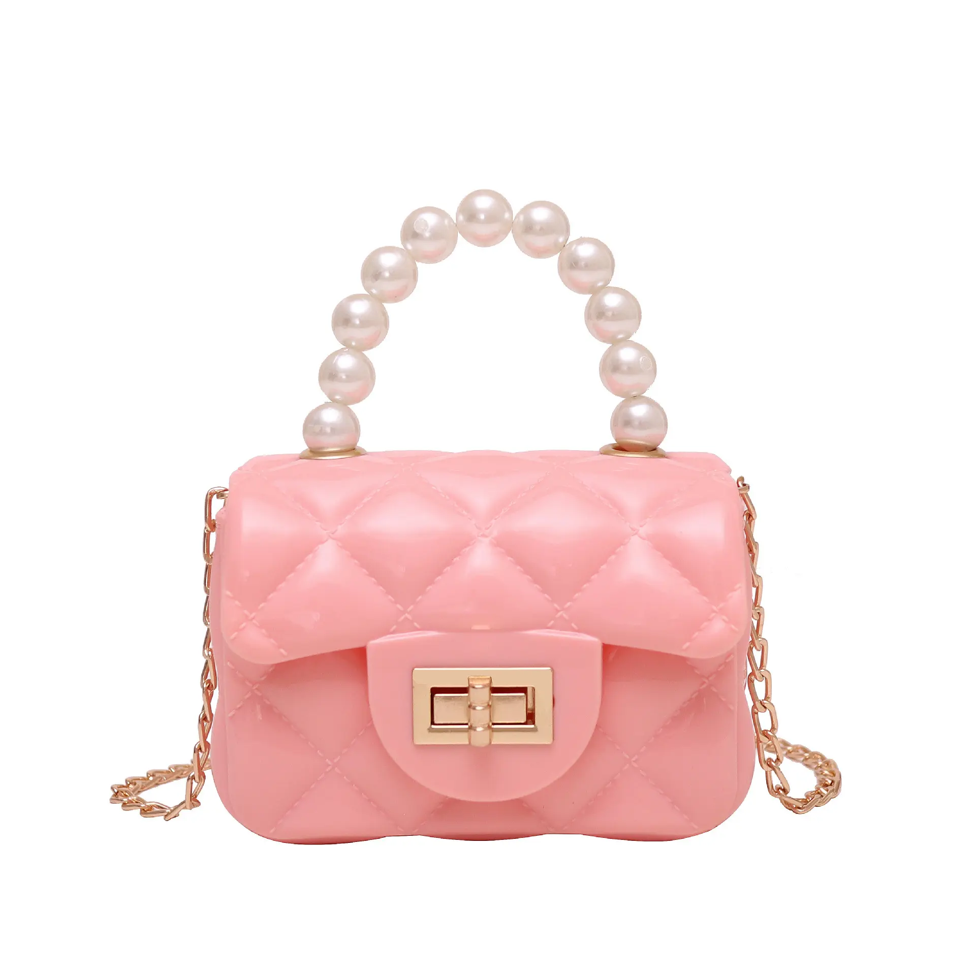 Custom logo pu leather handbags low moq women's clutch pearl chains women small jelly bags