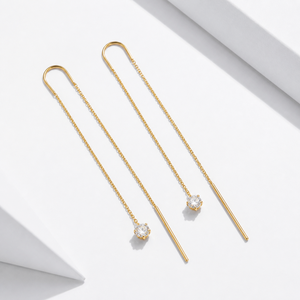 ต่างหูแบบเส้นโซ่ยาวประดับเพทาย สแตนเลสสตีล ชุบทอง 14K แบบสุญญากาศ ขนาด 80 × 10 มม. - Product Image 1
