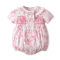 Handgemaakt kortmouwlig rompertje voor babymeisjes, 100% katoen, newborn kleding, Spaanse boetiekprint, hoge kwaliteit, zomerkleding voor peuters
