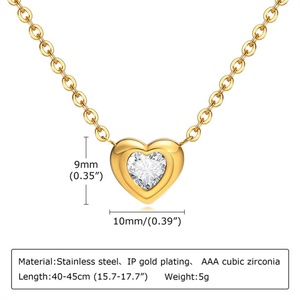Collier avec pendentif en forme de cœur personnalisé en acier inoxydable, bijoux tendance, zircon CZ - Product Image 3