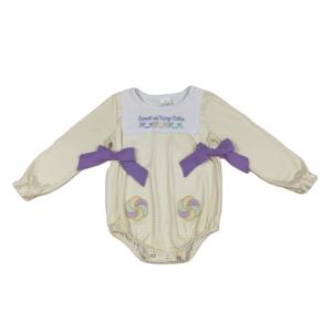 Mono de Bebé Niña con Estampado de Lazos de Mardi Gras, 95% Algodón, Spandex, Tela de Estambre, Casual, Venta al por Mayor, para Hermanas - Product Image 1