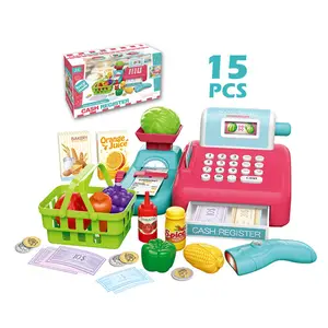 Pretend Spielen Spielzeug Cash Register Set Für Kinder 15PCS + Sounds Funktion