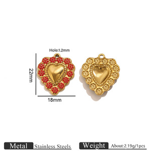 Pendentif en émail motif floral en forme de cœur, plaqué or 18 carats PVD, en acier inoxydable, vente chaude F158, pour la fabrication de bijoux - Product Image 6