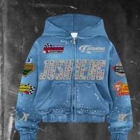 Sweat à capuche zippé pour homme, 100% coton épais, hiver, avec patch brodé, délavé à l'acide, style streetwear, impression DTG personnalisée et strass