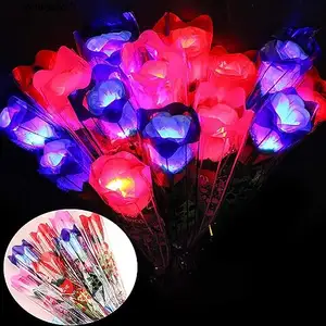 발렌타인 데이 파티 라이트 업 크리스마스 발렌타인 데이 선물 빛나는 LED 인공 장미 꽃 시뮬레이션 장미, 라이트 업 로즈